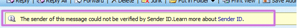 Hotmail's SenderID warning message